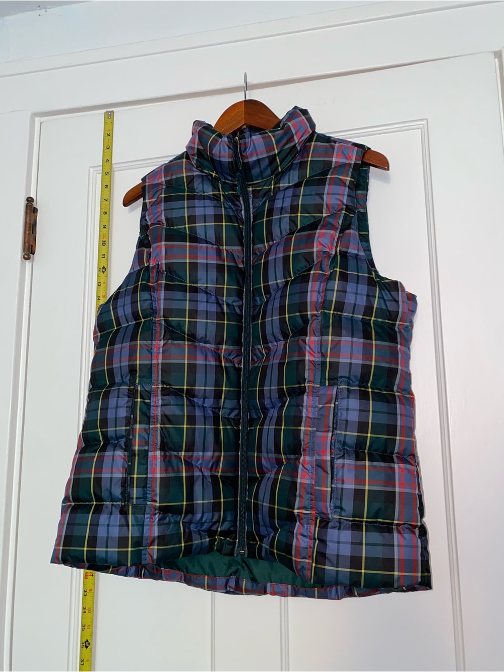 Lands End Vest, plaid , dark green, red, blue